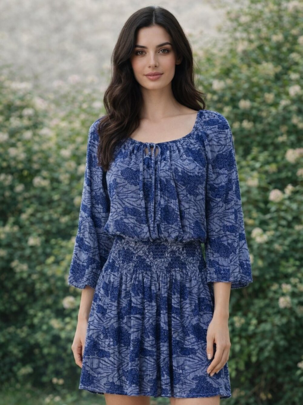 Guess Blue/White Floral Women's Chiffon Dress Size Med